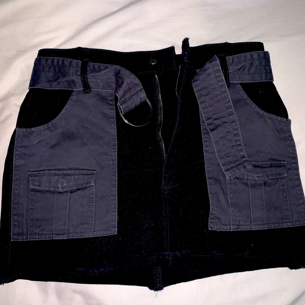 Black Solid mini denim skirt with pockets